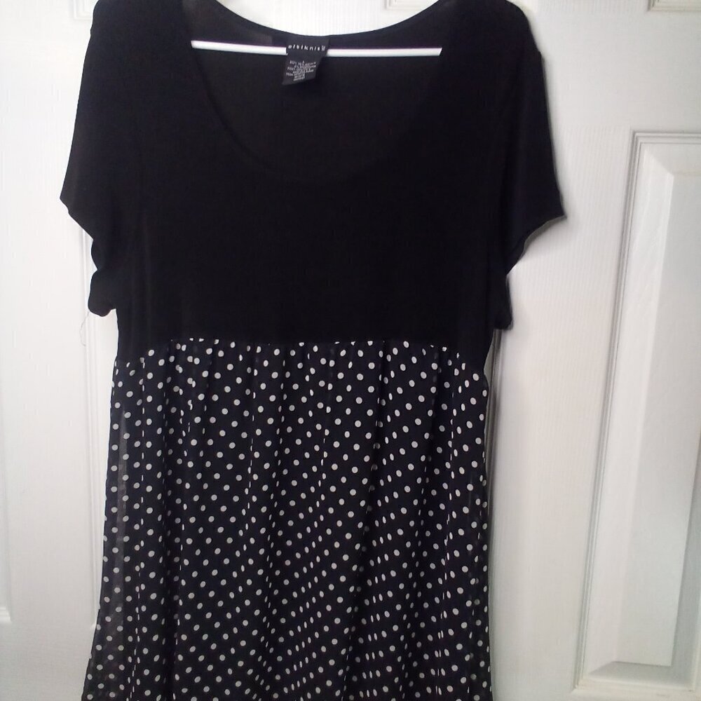 Citiknits Dress Women L Short Sleeve Polka Dot Black White - Picture 3 of 16